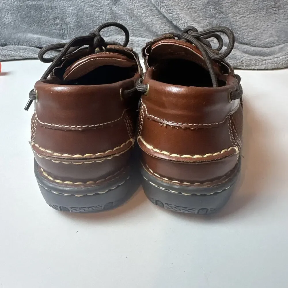 Jos. A. Bank Mens Brown Leather Boat Loafer Shoes Lace Up Rubber Sole SlipOn 9.5